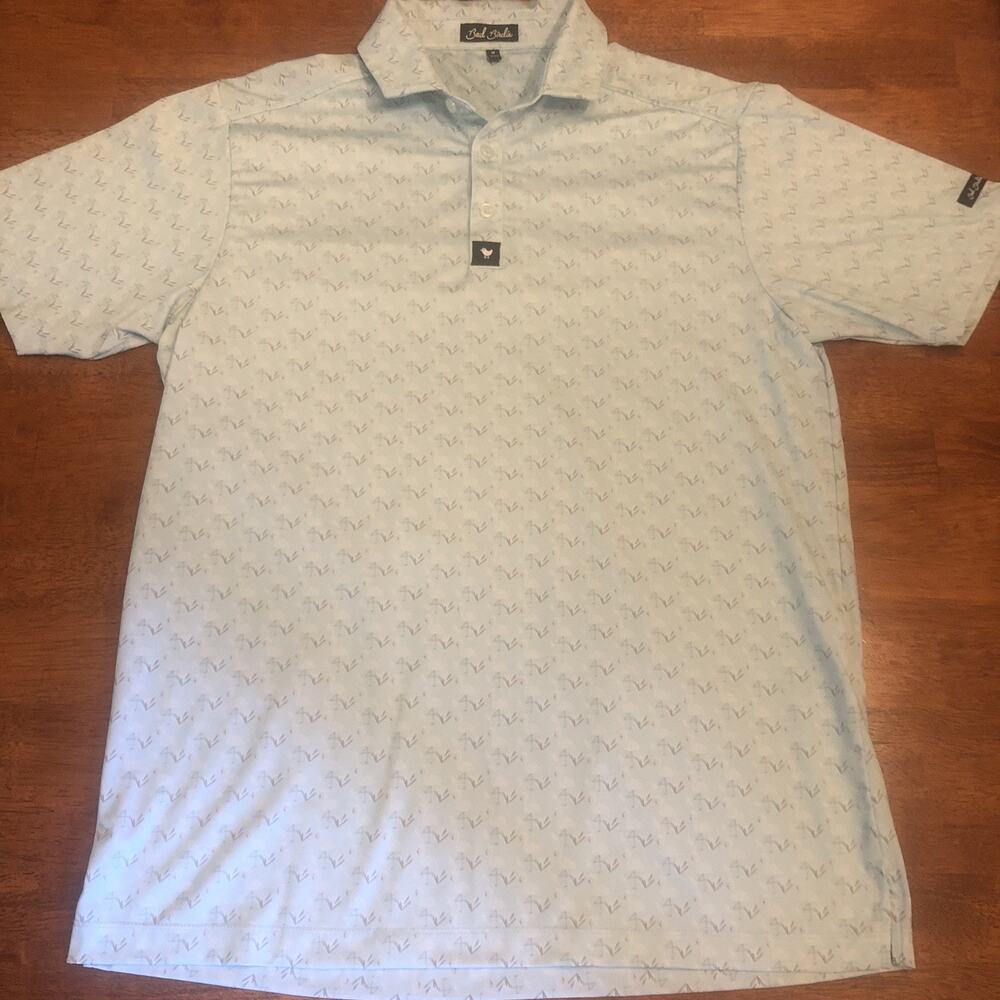 Bad Birdie Polo Shirt Men’s Size Medium Lil' Mingos Blue Pink Golf Performance